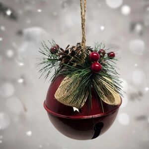Christmas Oversized Red Bell Hanging Pinecones Berries & Twigs Holiday Decor